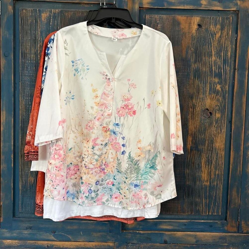 White floral blouse with pink